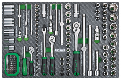 Набор головок и аксессуаров ,1/4",3/8",1/2" 6-гр.,126 пр. в мягком ложементе TOPTUL GEDC611