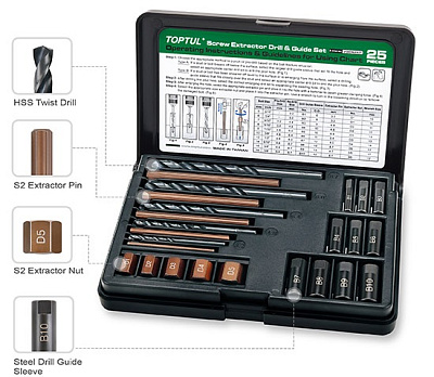 Набор экстракторов и сверл 25 предметов TOPTUL JGEW2501